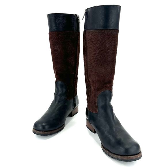 Ugg Australia Knee High Winter Boots Sz 11 Black Leather Brown Suede Wool Lining - Picture 15 of 15